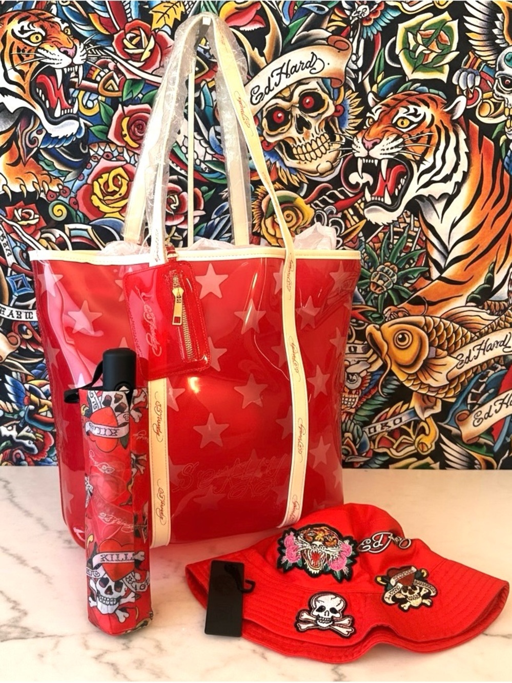 ED HARDY 3-PIECE RED TATTOO BUNDLE-NWT